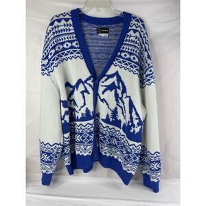 Mountain Blue Cardigan Skiing Christmas Cozy Modern Preppy Cotton Blend Size XXL